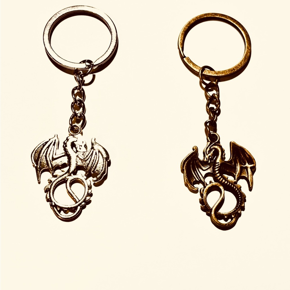Dragon Keychain in Silver or Antique Bronze